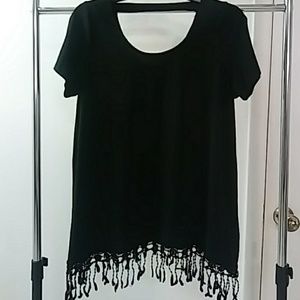 Fringed Bottom Black Tee